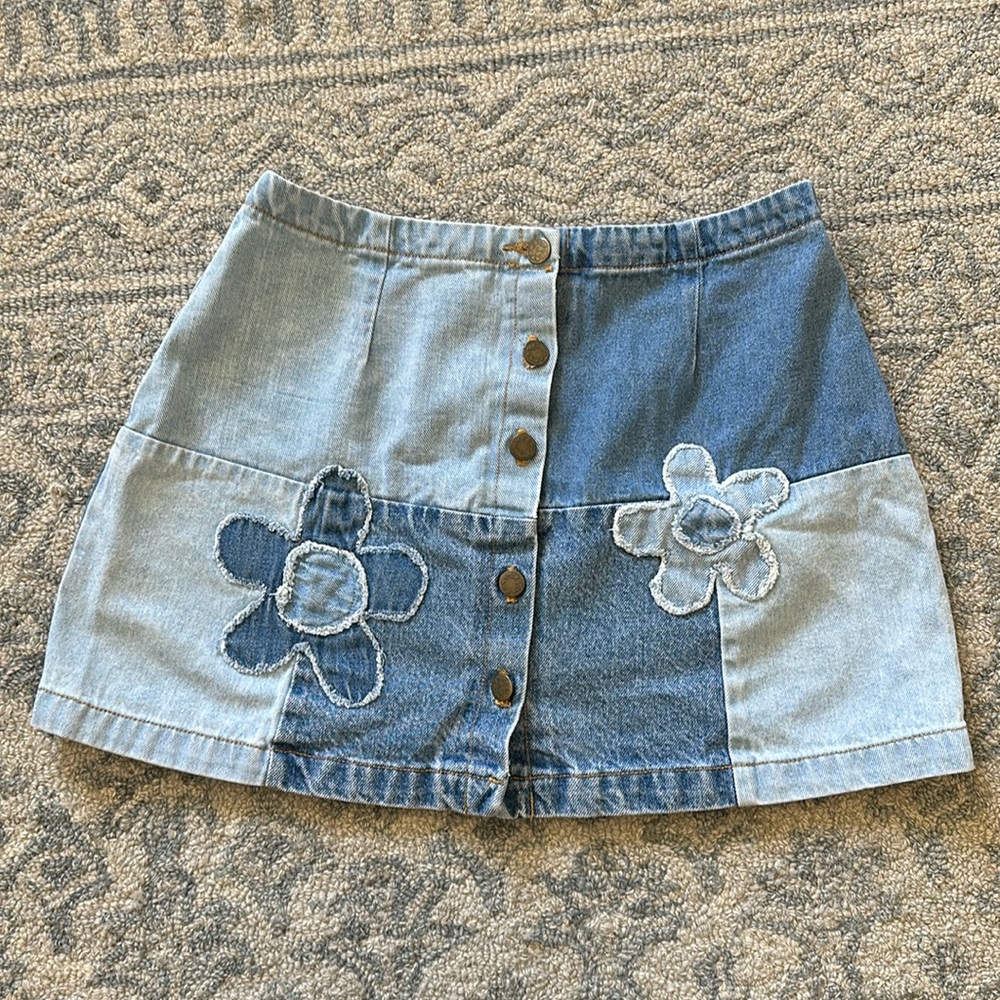 Vintage Spike & Elvis denim patchwork skirt size medium